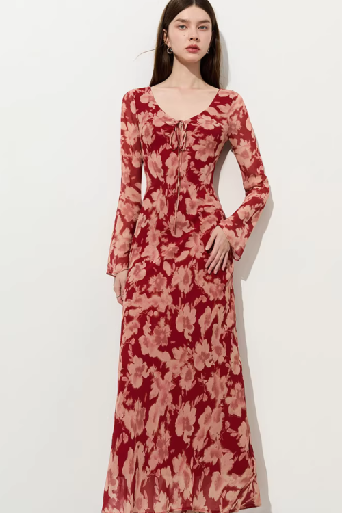 Round Neck Floral Long Dress