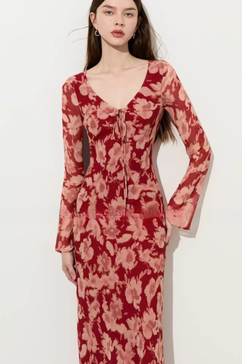 Round Neck Floral Long Dress