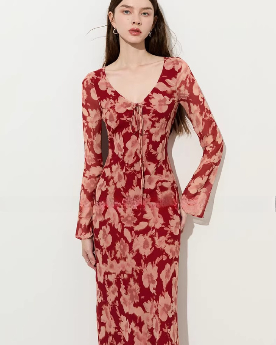 Round Neck Floral Long Dress Round Neck Floral Long Dress