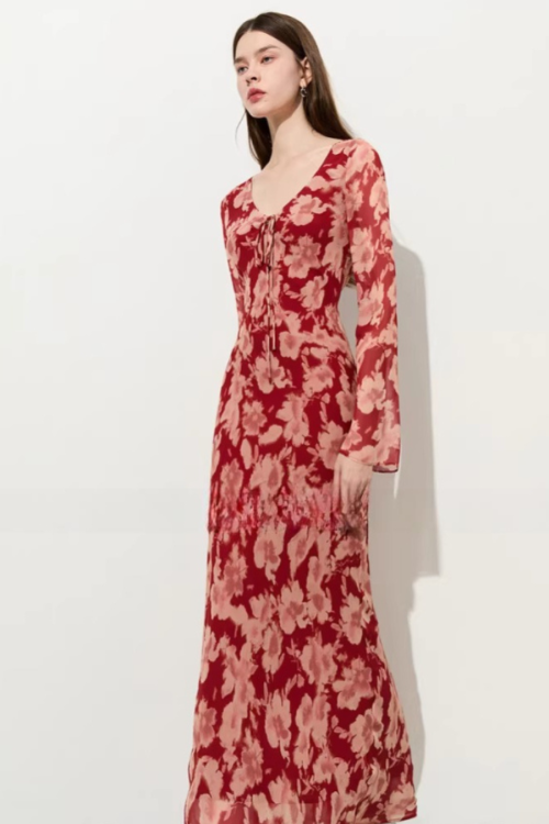 Round Neck Floral Long Dress