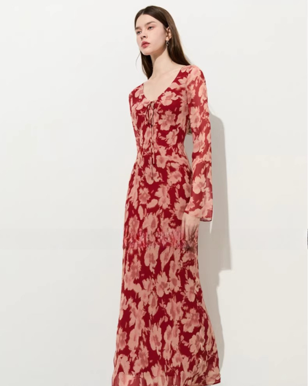 Round Neck Floral Long Dress Round Neck Floral Long Dress