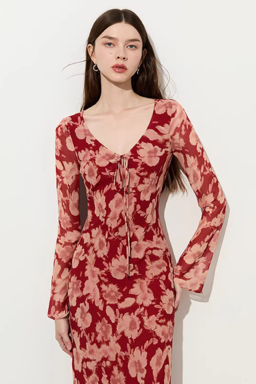 Round Neck Floral Long Dress