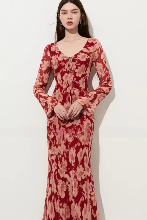 Round Neck Floral Long Dress