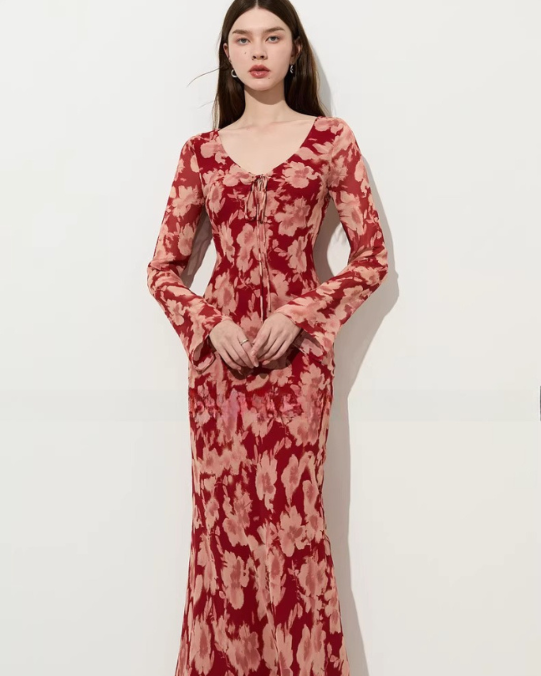 Round Neck Floral Long Dress Round Neck Floral Long Dress