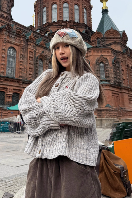 Round Neck Knit Cardigan