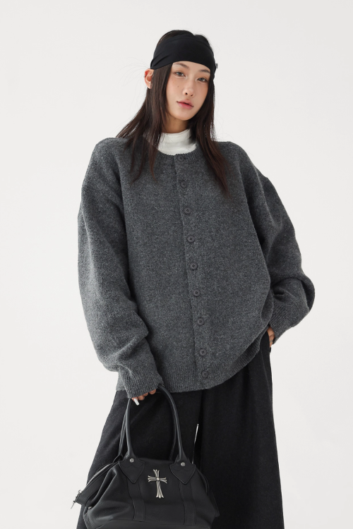 Round-Neck Knit Cardigan