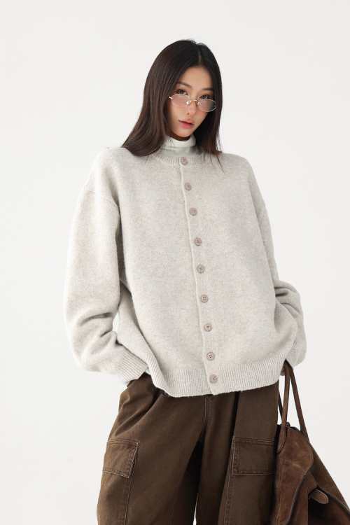 Round-Neck Knit Cardigan