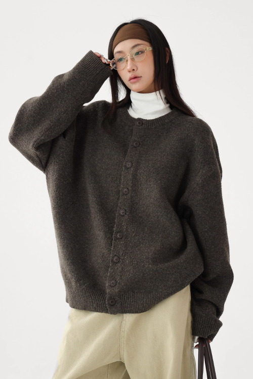 Round-Neck Knit Cardigan