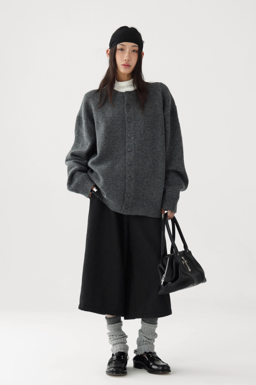 Round-Neck Knit Cardigan