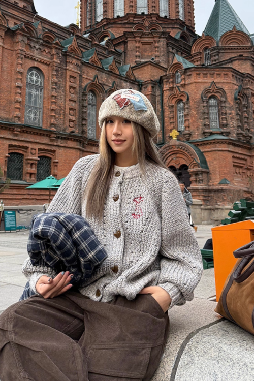 Round Neck Knit Cardigan