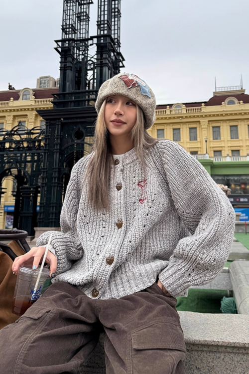 Round Neck Knit Cardigan