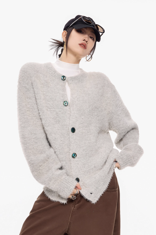 Round Neck Knit Cardigan