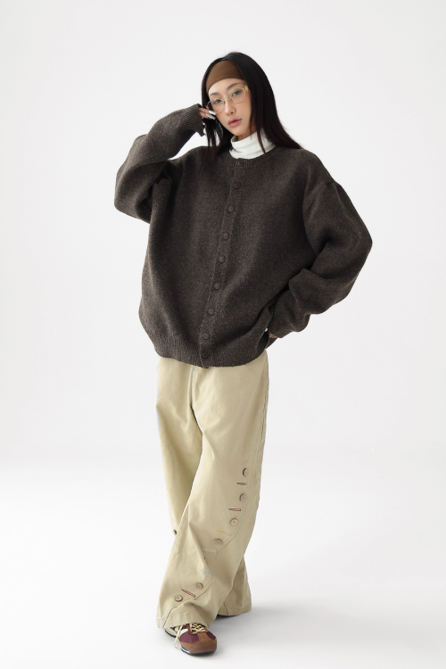 Round-Neck Knit Cardigan