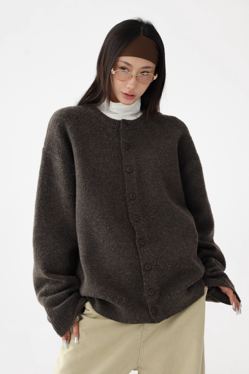 Round-Neck Knit Cardigan