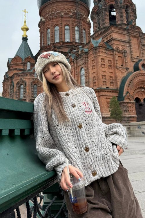 Round Neck Knit Cardigan