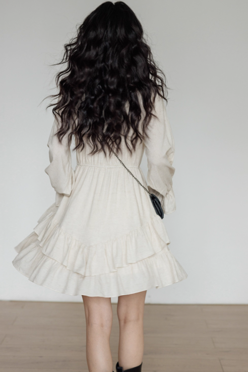 Round Neck Linen Long Sleeve Dress