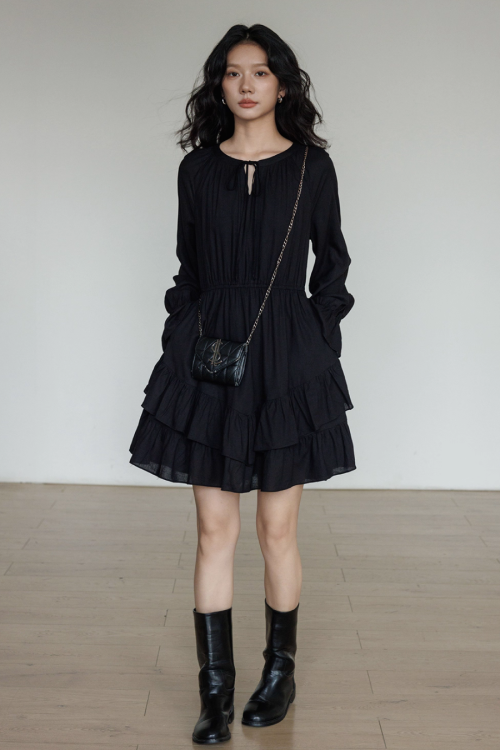 Round Neck Linen Long Sleeve Dress