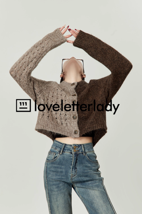 Round Neck Two Color Cardigan