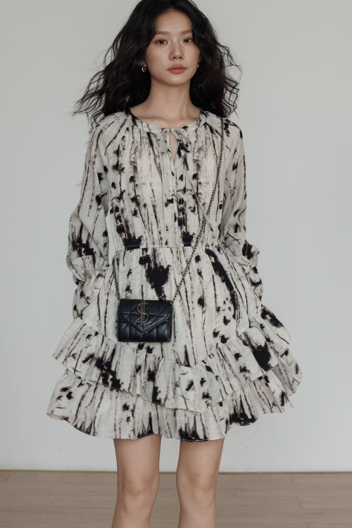 Round Neck Vintage Print Dress