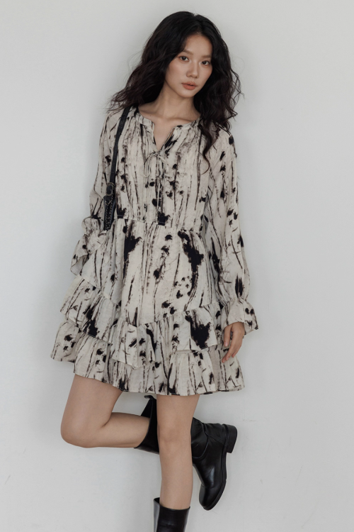 Round Neck Vintage Print Dress