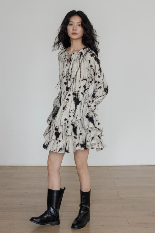 Round Neck Vintage Print Dress