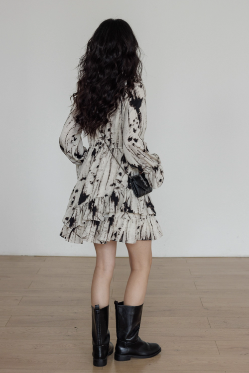 Round Neck Vintage Print Dress