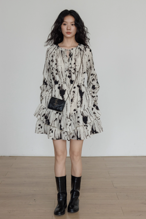 Round Neck Vintage Print Dress