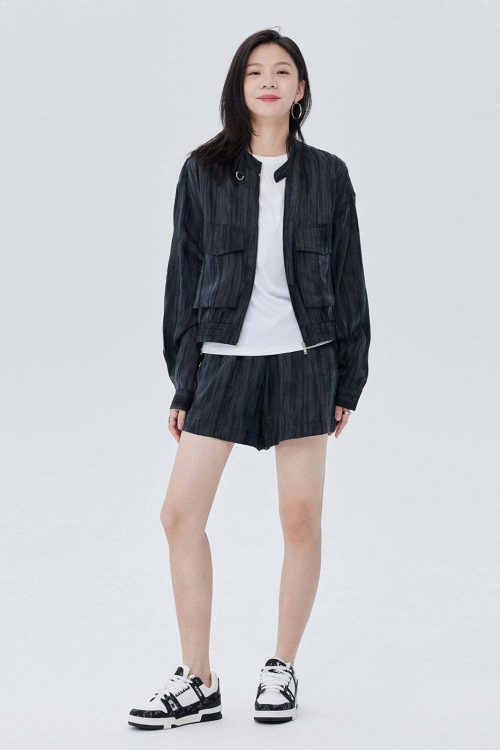Round Neck Zip-Up Short Jacket