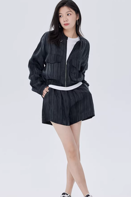 Round Neck Zip-Up Short Jacket