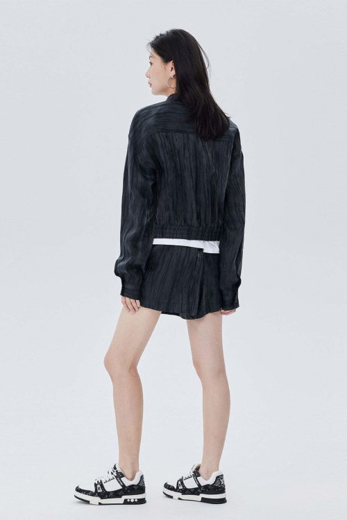 Round Neck Zip-Up Short Jacket
