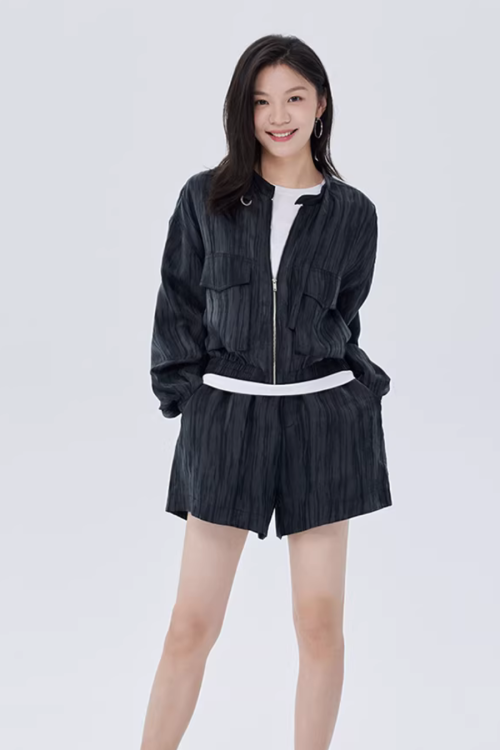 Round Neck Zip-Up Short Jacket