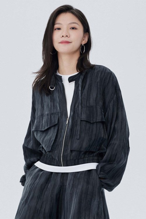 Round Neck Zip-Up Short Jacket