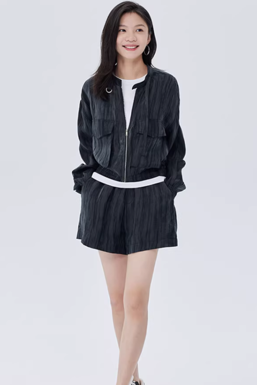 Round Neck Zip-Up Short Jacket