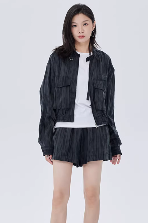 Round Neck Zip-Up Short Jacket