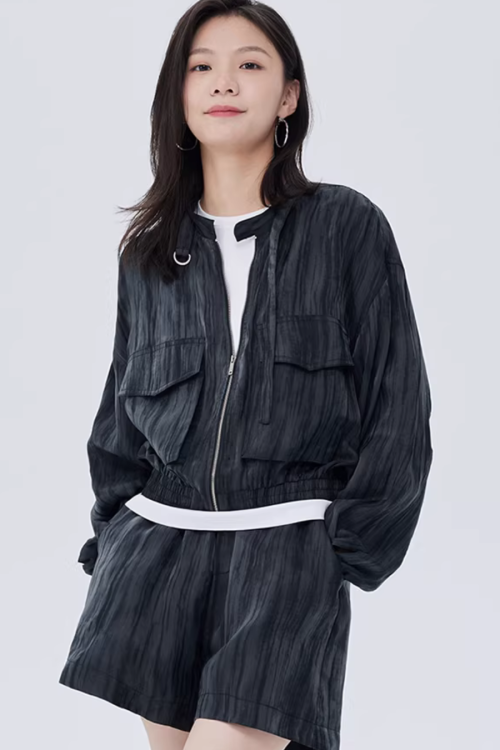 Round Neck Zip-Up Short Jacket