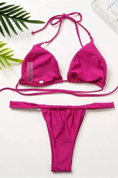 Ruched String Bikini Set