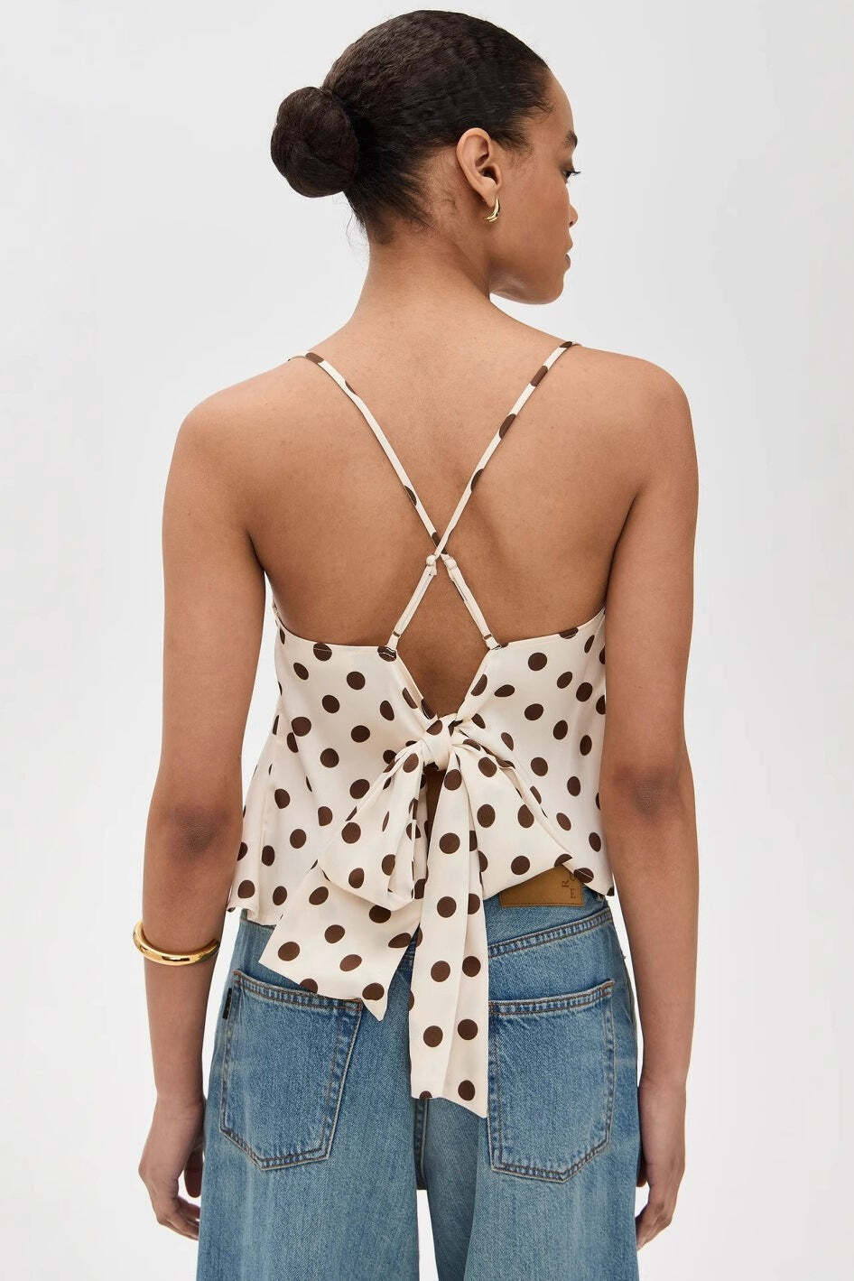 Ruffle Draped Neck Polka Dot Tie Back Cami Top Ruffle Draped Neck Polka Dot Tie Back Cami Top