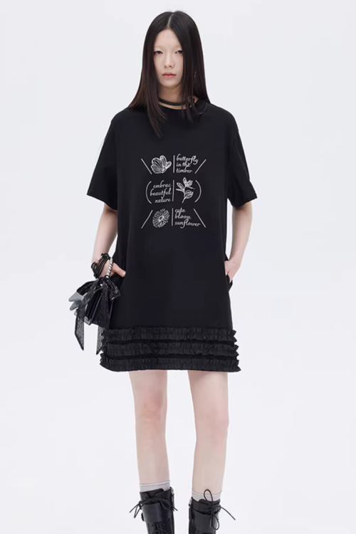 Ruffle Lace T-Shirt Dress