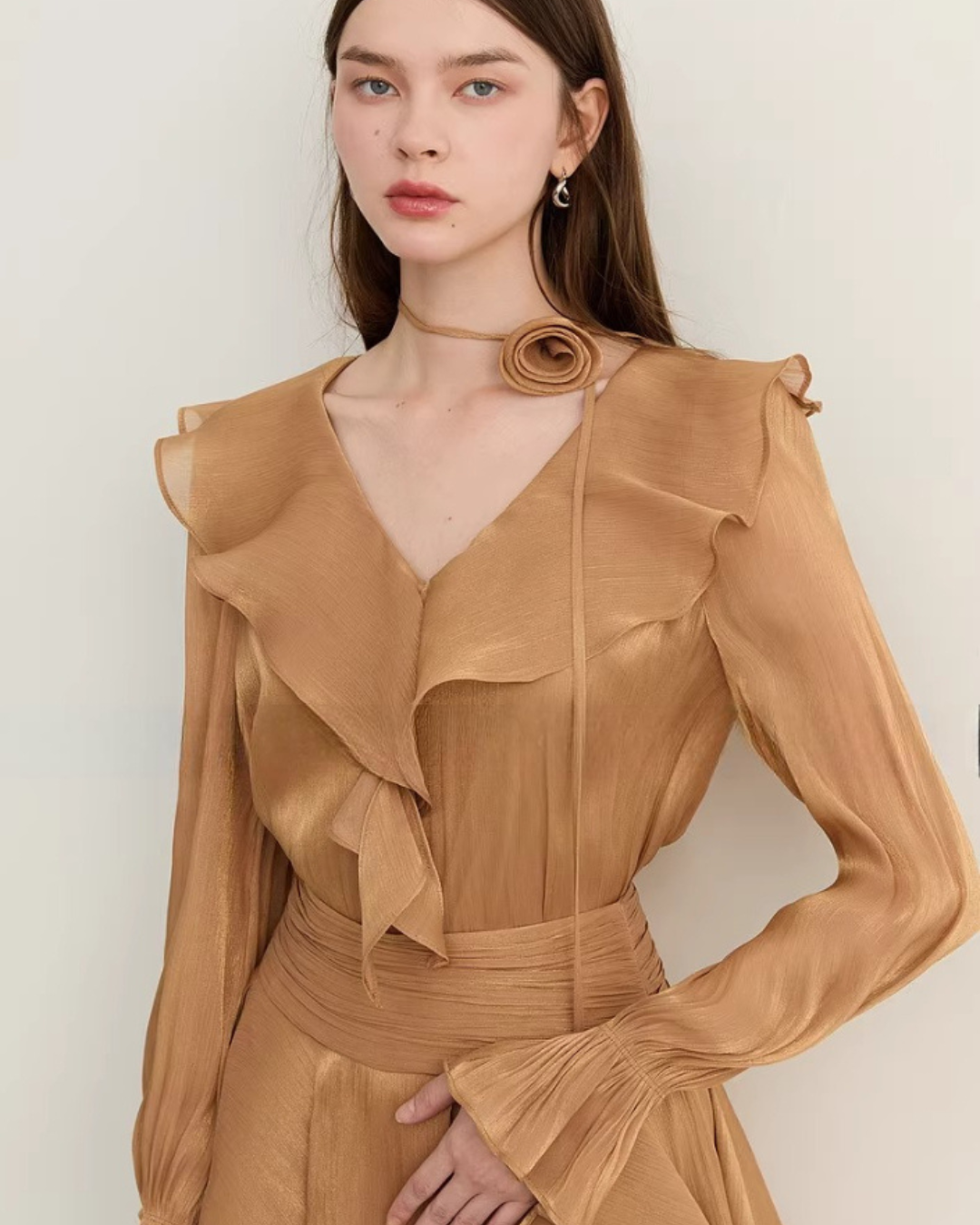 Ruffled Long-sleeve Top / Flared Mini Skirt Ruffled Long-sleeve Top / Flared Mini Skirt