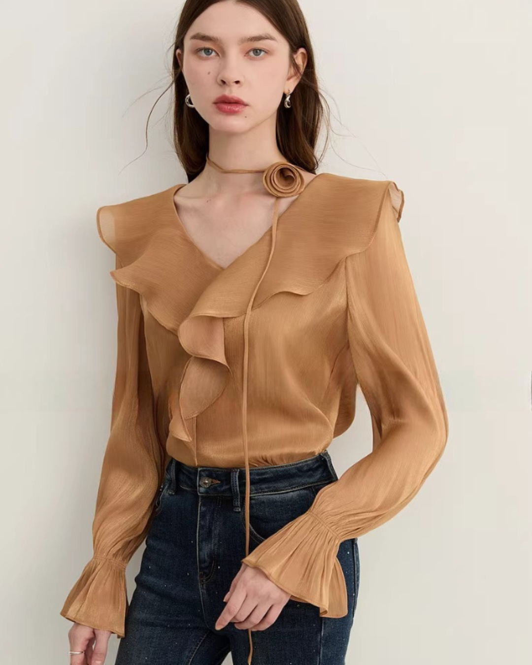 Ruffled Long-sleeve Top / Flared Mini Skirt Ruffled Long-sleeve Top / Flared Mini Skirt