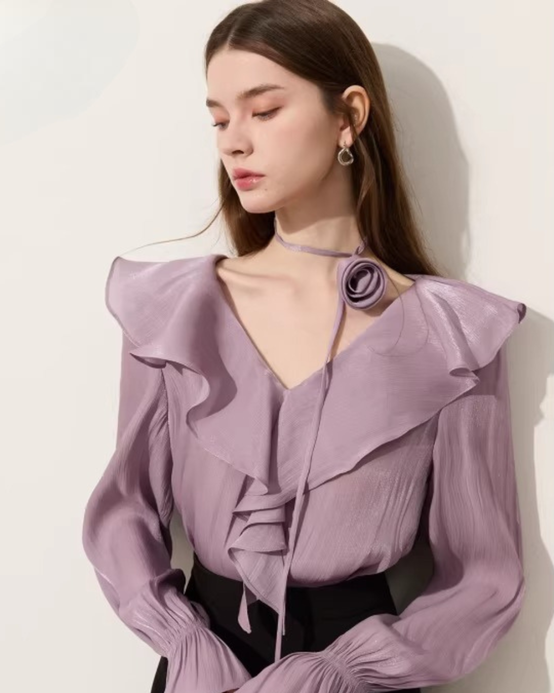 Ruffled Long-sleeve Top / Flared Mini Skirt Ruffled Long-sleeve Top / Flared Mini Skirt