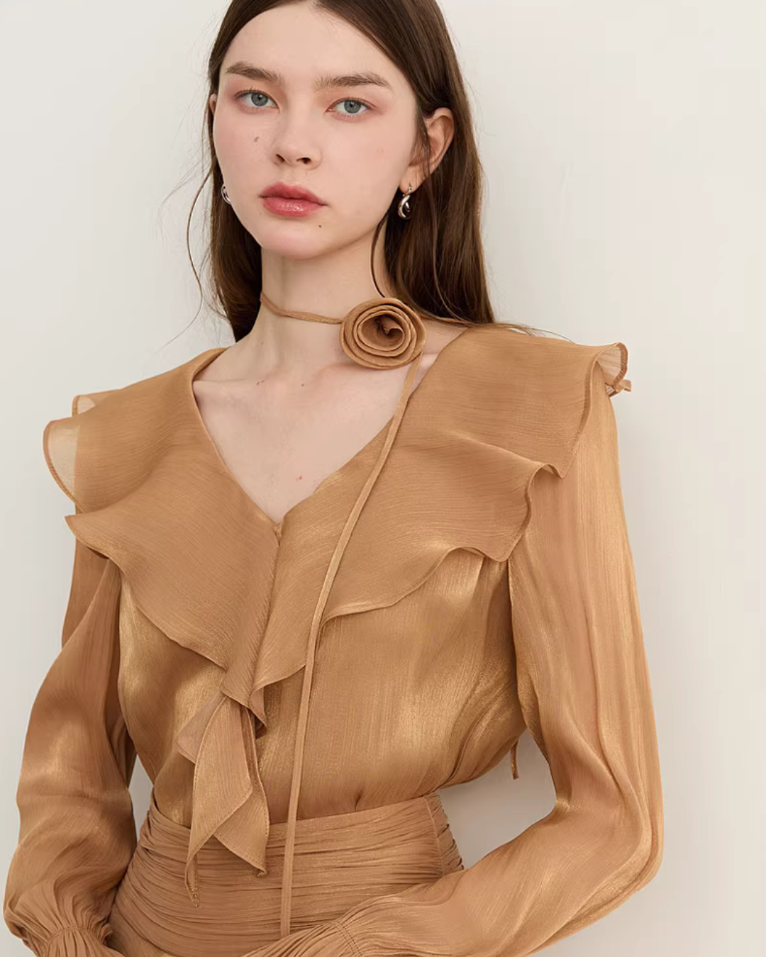 Ruffled Long-sleeve Top / Flared Mini Skirt Ruffled Long-sleeve Top / Flared Mini Skirt