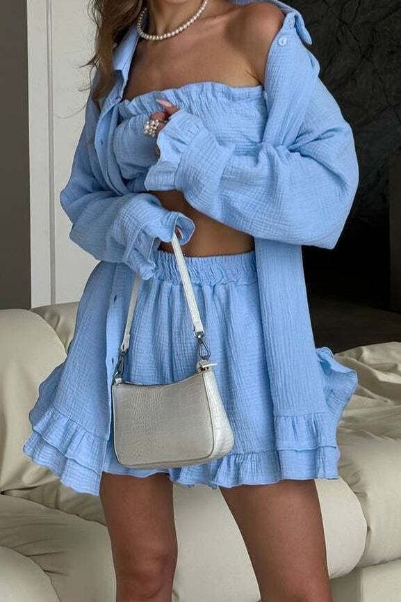 Ruffled Loose Casual Long Sleeve Three Piece Set Ruffled Loose Casual Long Sleeve Three Piece Set
