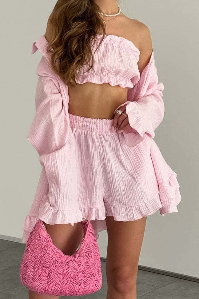 Ruffled Loose Casual Long Sleeve Three Piece Set Ruffled Loose Casual Long Sleeve Three Piece Set