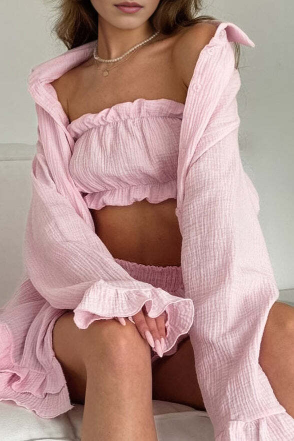 Ruffled Loose Casual Long Sleeve Three Piece Set Ruffled Loose Casual Long Sleeve Three Piece Set
