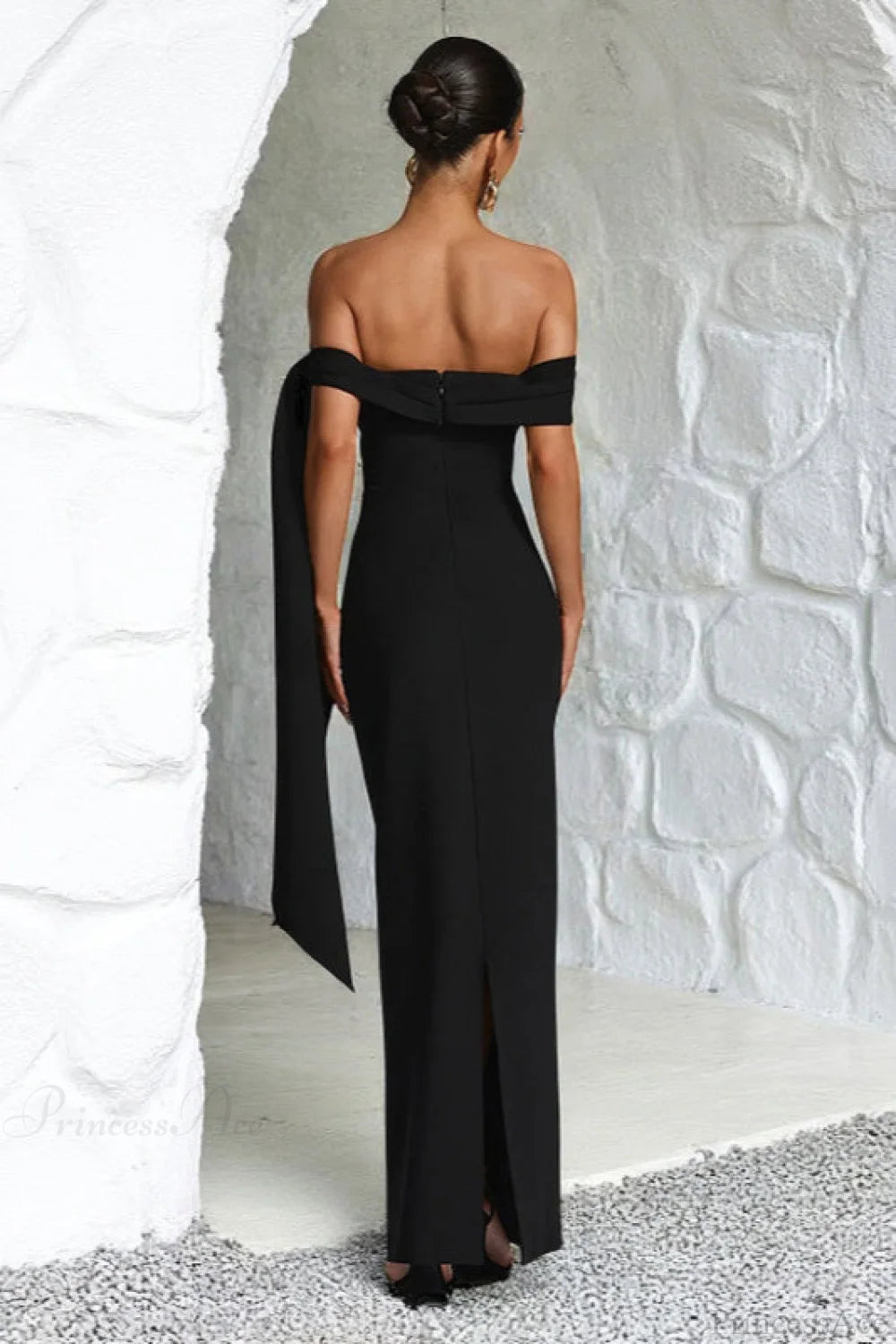 Sash Off Shoulder Split Slim Fitted Maxi Dress Sash Off Shoulder Split Slim Fitted Maxi Dress