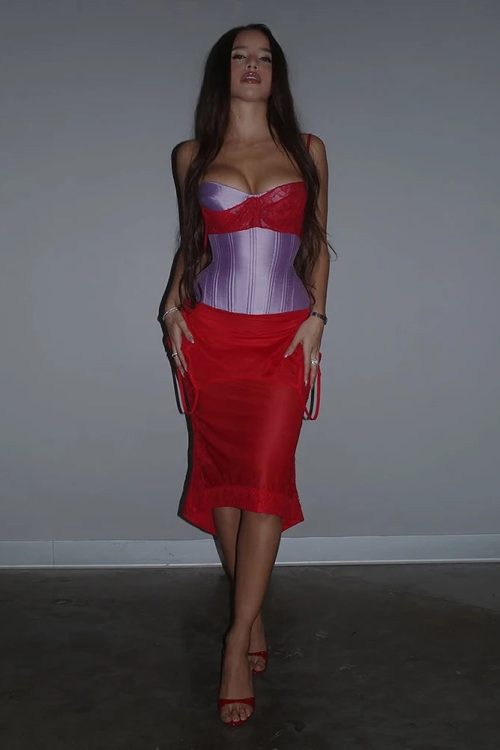 Satin Corset Top & Skirt Two Piece Set