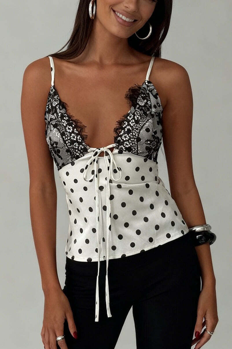 Satin Polka Dot Lace Cami Top