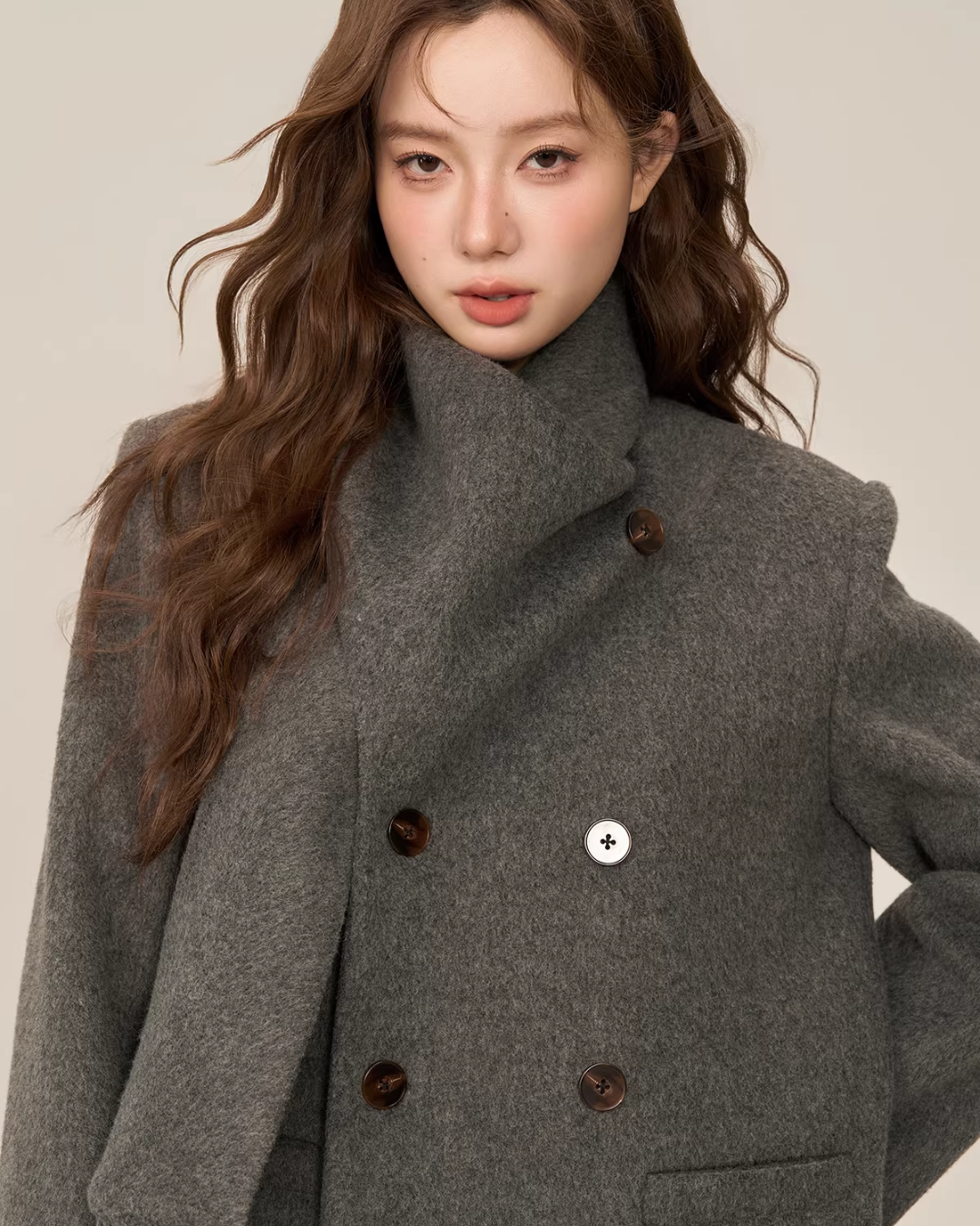 Scarf Collar Double Breasted Wool Coat Scarf Collar Double Breasted Wool Coat