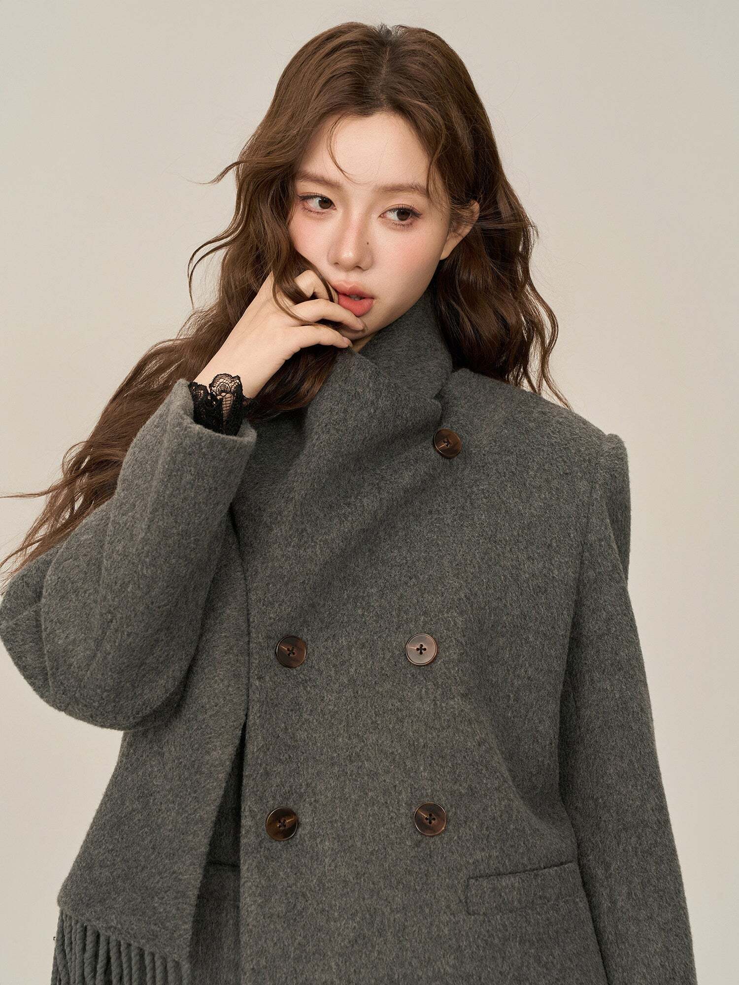 Scarf Collar Double Breasted Wool Coat Scarf Collar Double Breasted Wool Coat